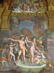 Mars et Vénus se baignant, aidés par Cupidon et des putti de la Sala di Amore e Psiche, 1528